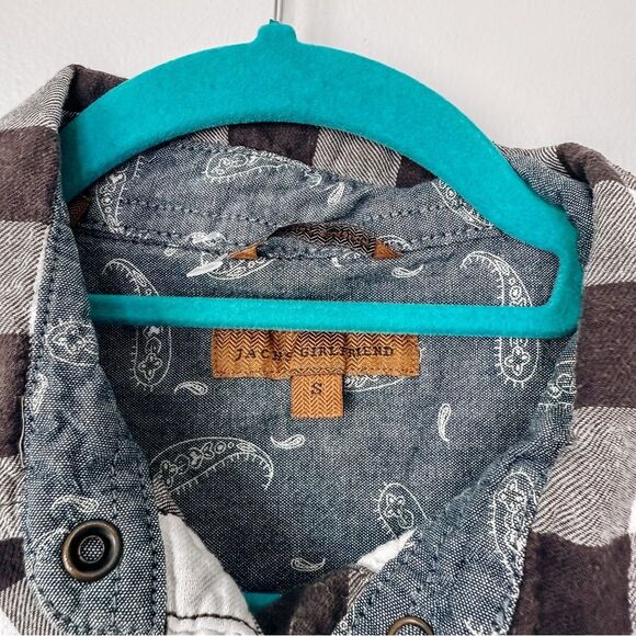 Jachs Girlfriend Grey and White Plaid Button Down Shirt Size Small - Picture 4 of 6